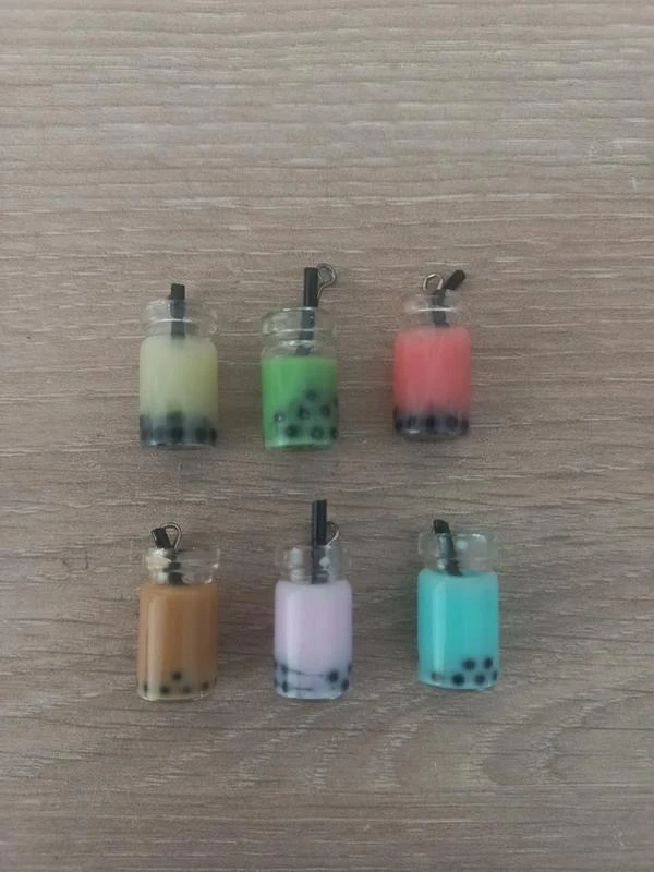Lot De Pendentif Tasse Bubble Tea Et Paille En Verre